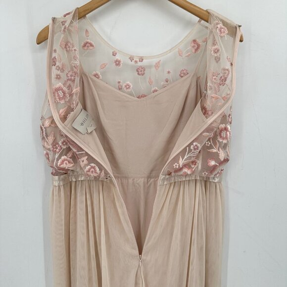 Anthropologie BHLDN Baldwin Pink Rose Tulle Floral Embroidered 10 Maxi Dress - Picture 8 of 12